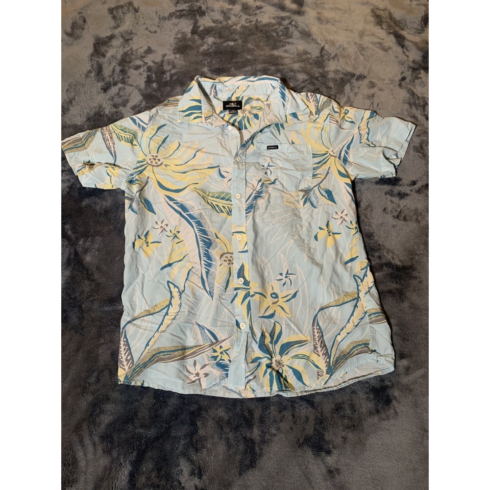 O'Neill Hawaiian Shirt Mens Size Small Blue Tropical Beach Vacation Surfer